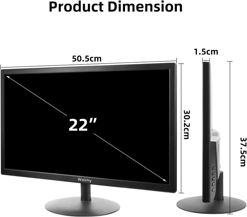 Wstirhy 22" Full HD Monitor - 75Hz LED Képernyő, 1920x1080 Felbontás, 5ms Válaszidő, HDMI/VGA Csatlakozás, Vékony Keret, Fekete Számítógép K