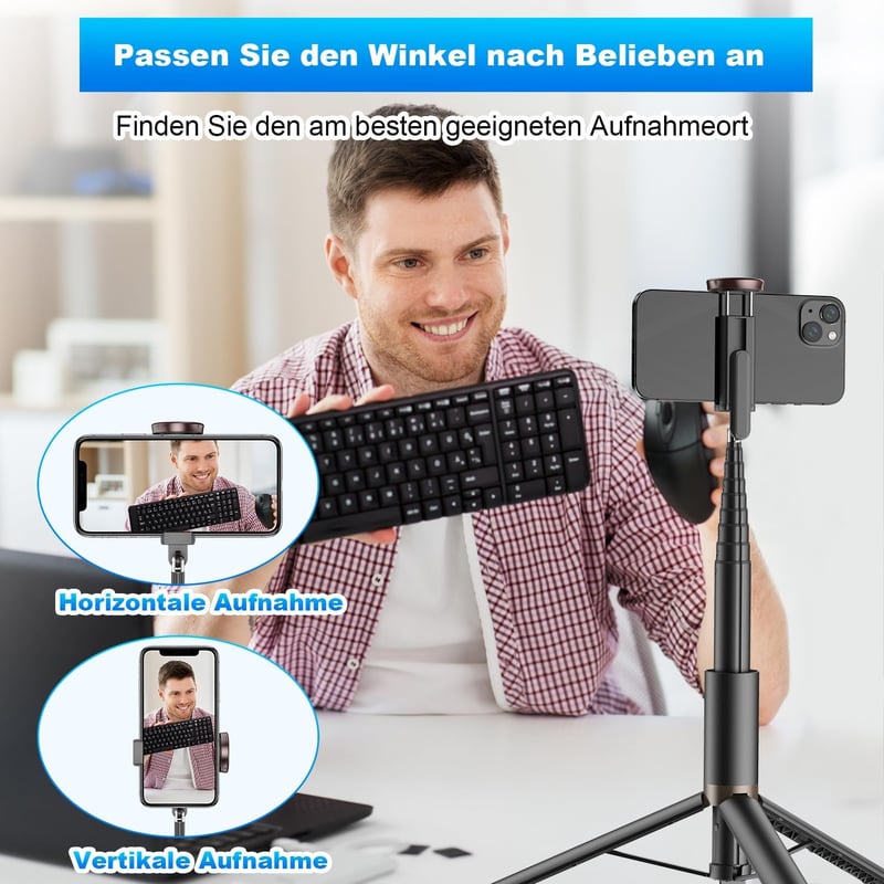 TONEOF 152cm-es Forgatható Szelfibot Állvány iPhone és Android Telefonokhoz - Fekete - 173cm, Beige Grey