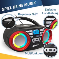 KLIM B3 Hordozható CD Lejátszó - Bluetooth, FM Rádió, MP3, USB, RGB LED - Újratölthető Boombox Digitális EQ-val - Kompakt Sztereó Hangzás 6