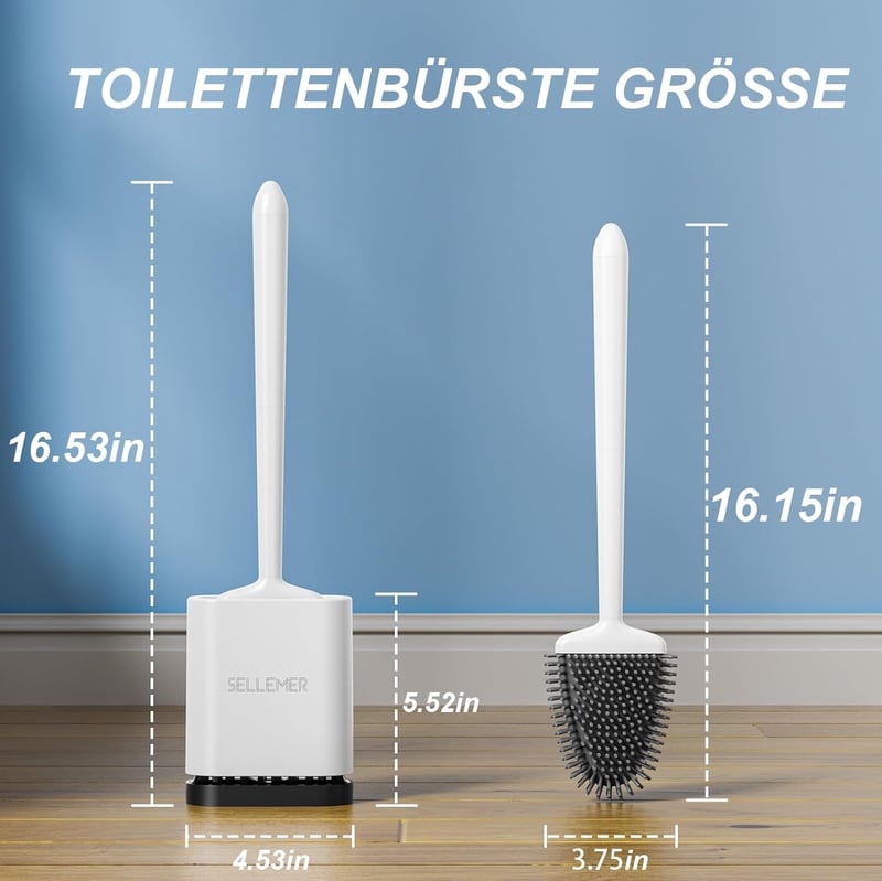 Sellemer Szilikon WC Kefe Szellőző Talppal - Hajlítható Fejű Fürdőszobai Tisztító Eszköz Holt Sarkokhoz, Mosdóhoz, Kádhoz - Fehér