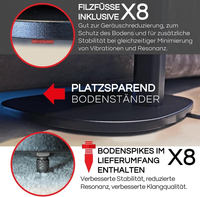 Sound bass Állvány Szett Sonos ERA 100, Sonos One és Play 1 Hangszórókhoz - Fekete Padlóállvány Pár Kábelvezetővel, 93,5 cm Magasság, Univer