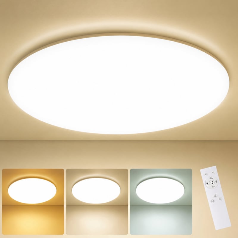 LED stropné svietidlo LEZOE s diaľkovým ovládaním, φ45 cm, 45W 5000LM, 2700K-6500K — Chýba sieťový napájací kábel (stav: pozri 2. obrázok)