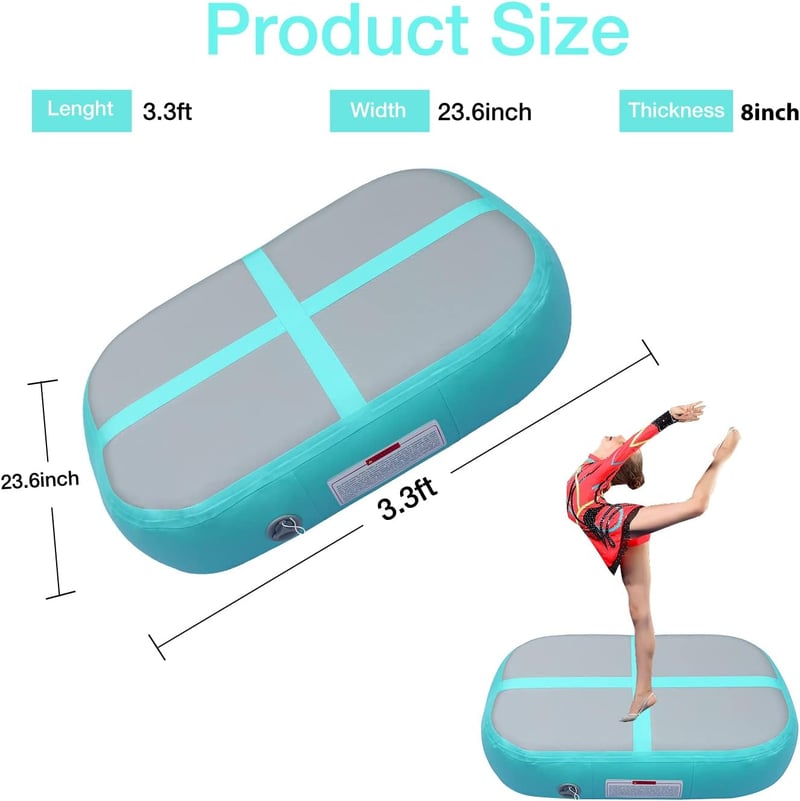PPXIA Felfújható Tornaszőnyeg 100x60x10cm - Gimnasztikai Légmatrac Edzőblokk Kézi Fogantyúkkal - Mentazöld PVC Sportmatrac Pumpával - 100 x 60 x 20cm, Mint green