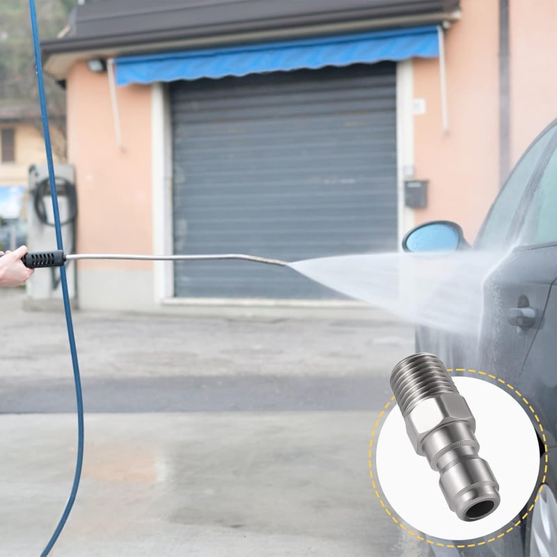 SAVITA Nagynyomású Mosó Gyorscsatlakozó Készlet - 4 db Rozsdamentes Acél NPT 1/4" Belső-Külső Menetes Adapter 5000 PSI-ig, Ezüst