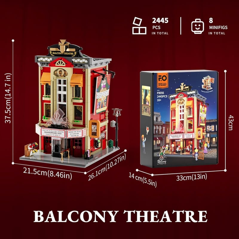 FUNWHOLE Erkély Színház Építőkészlet - Shakespeare Jelenettel, 2445 Darabos Gyűjtői Szett, Kreatív Városi Ház Modell Felnőtteknek és Tinédzs