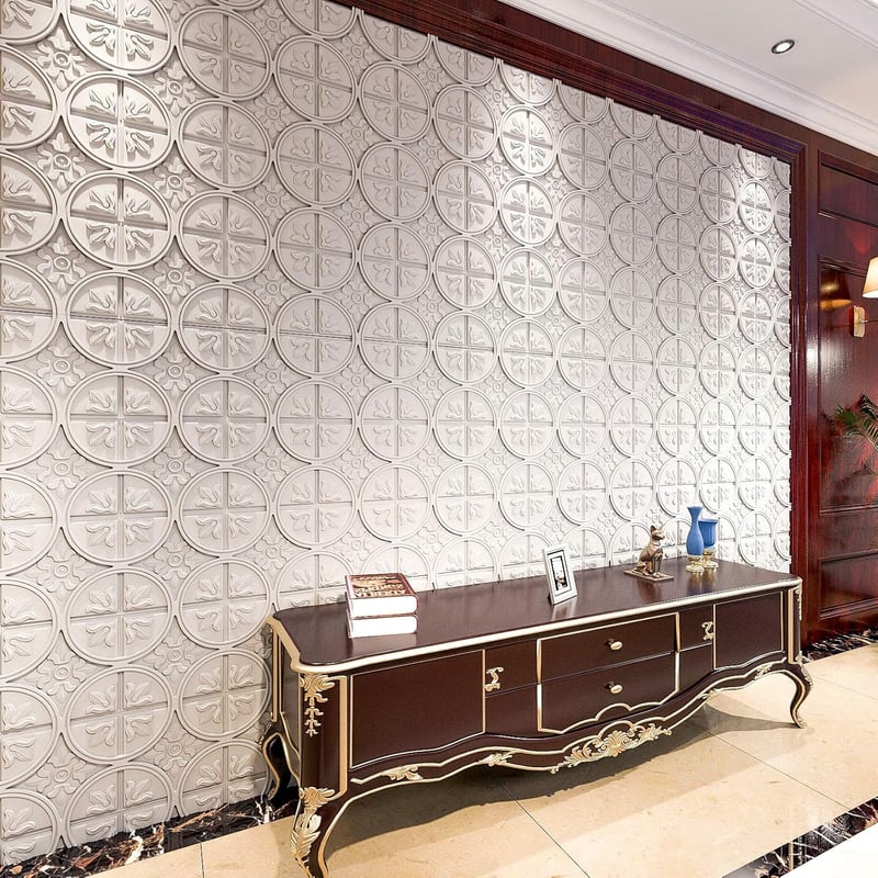 Art3d 3D Mennyezeti Panel Csomag - 12 db Klasszikus Fehér Fali Burkolat, 24" x 24", 4.5m² Öntapadós PVC Dekoráció