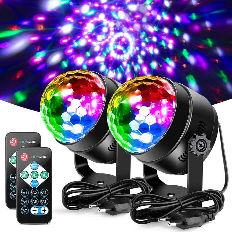 Litake LED Diszkógömb Szett - 7 Színű, Zenére Mozgó Partyfény (2db)