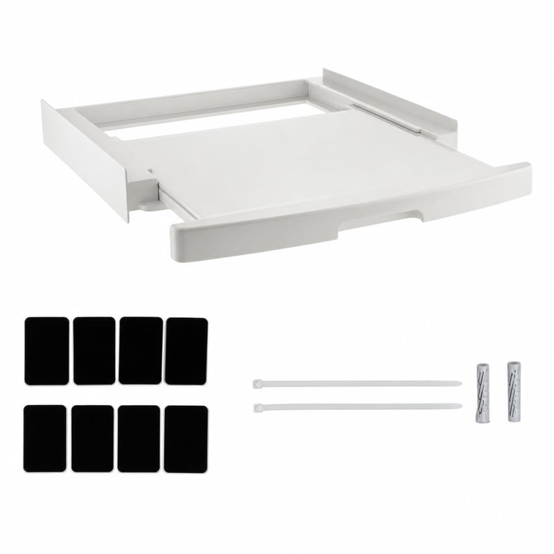 Kit de suprapunere universal culisant pentru mașină de spălat și uscător rufe CARE + PROTECT, alb — set de accesorii incomplet (stare: vezi a 2-a imagine)