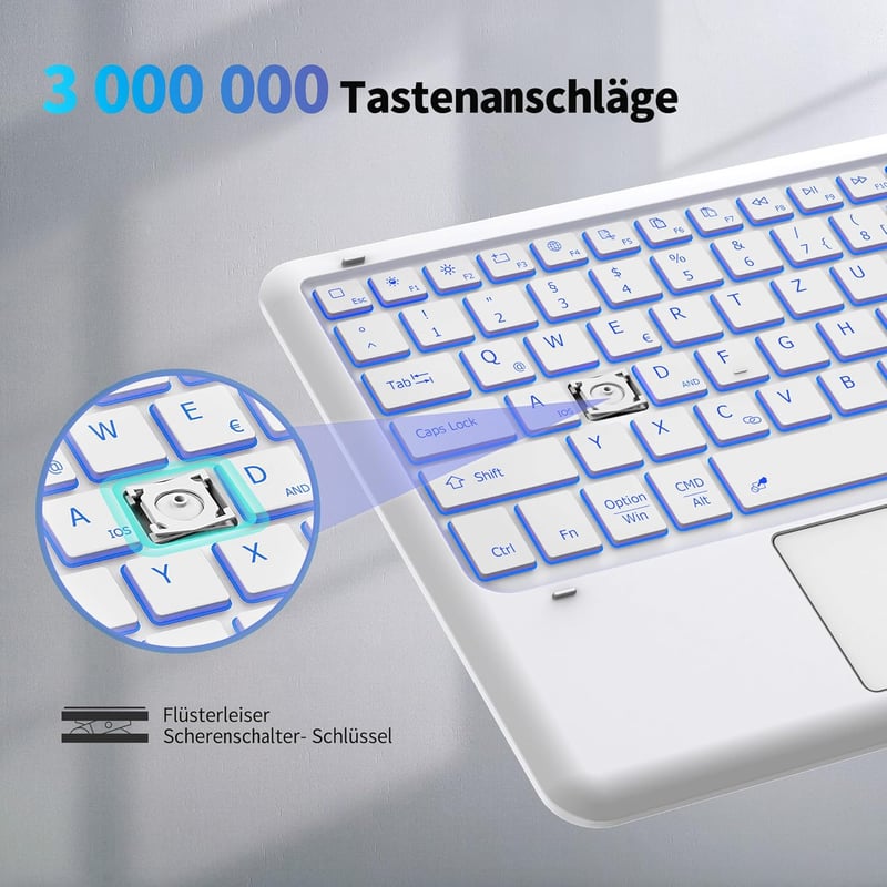 EasyAcc Ultrakönnyű Bluetooth Billentyűzet Touchpaddal, 7 Színű Háttérvilágítással, USB-C, Fehér