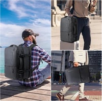 KINGSLONG 40L Kézipoggyász Hátizsák 19" Laptophoz - Bővíthető Vízlepergető Utazótáska USB Töltőporttal és 20L Vákuumtasakkal - Black - 46l - Pump Not Included 6