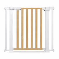 Poartă de siguranță Kinderkraft Lock&GO fără găurire, 75-103 cm, grilaj din lemn, metal alb — defectă, funcționează parțial: grilaj deteriorat (stare: vezi a doua fotografie) 1