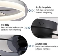EIDISUNY Modern Mennyezeti Ventilátor LED Világítással - 19" Lapos Dizájn, 72W, Távirányítóval, 3 Színhőmérséklet, Nappali és Hálószoba Vent 4