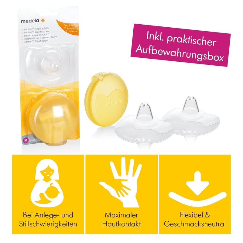 Medela Contact Mellbimbóvédő Tárolódobozzal L-es Méret - Szilikon Anyagú BPA-mentes Szoptatási Segédeszköz Érzékeny Mellbimbókhoz