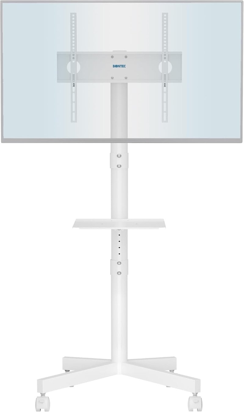 BONTEC Mobil TV Állvány Kerekekkel 23-60" Képernyőkhöz, Laptoptartó Polccal, Állítható Magasságú Görgős TV Kocsi, 25kg Teherbírás, VESA 400x
