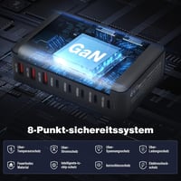 Effdrdfs 440W GaN III USB Töltőállomás 8 Portos - 5 USB-C (100W PD 3.0) és 3 USB-A (QC 3.0) Gyorstöltő iPhone, MacBook, iPad, Samsung Galaxy 6