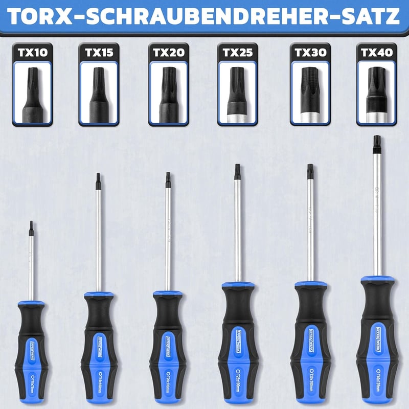 EFFEKTWERK 6 részes Torx csavarhúzó készlet T10-T40 mágneses fejjel