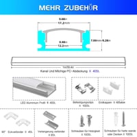 Efishine U-alakú LED Alumínium Profil Szett - 40x1m Ezüst Csatorna Tejfehér Burkolattal, Végsapkákkal és Rögzítőkkel LED Szalagokhoz 2