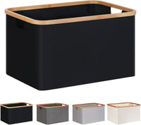 Coș de rufe pliabil efluky de 60L din material textil cu aspect de bambus, negru, coș de depozitare pentru baie și dormitor 1