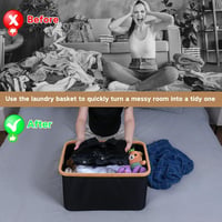 Coș de rufe pliabil efluky de 60L din material textil cu aspect de bambus, negru, coș de depozitare pentru baie și dormitor 5