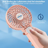 efluky Hordozható Kézi Ventilátor USB Töltéses 3 Fokozat Összecsukható - Pink 5