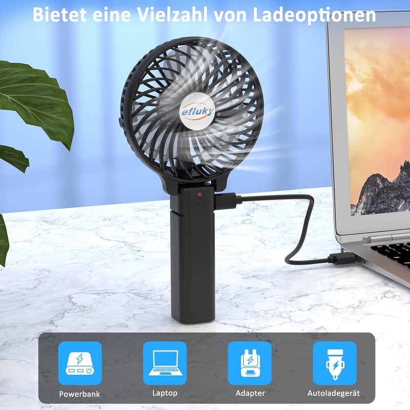 efluky Hordozható Ventilátor USB Töltéses Összecsukható Mini Ventilátor - Black