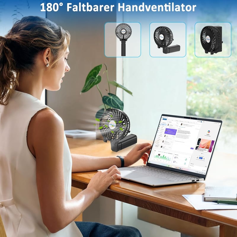 efluky Hordozható Ventilátor USB Töltéses Összecsukható Mini Ventilátor - Black