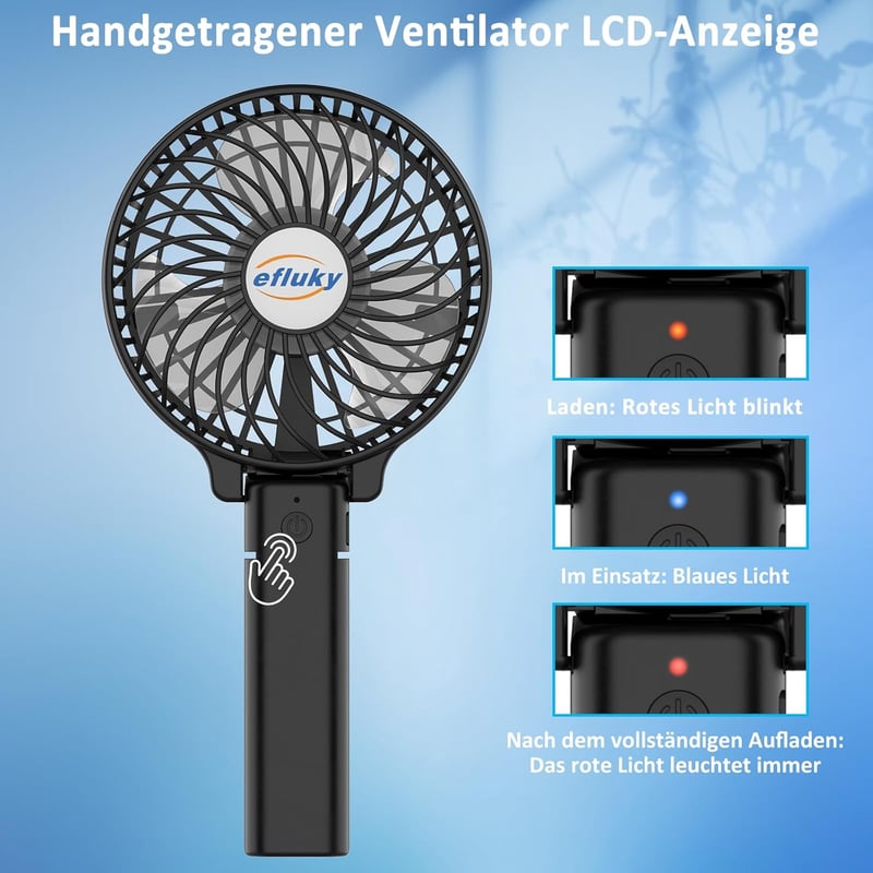 efluky Hordozható Ventilátor USB Töltéses Összecsukható Mini Ventilátor - Black