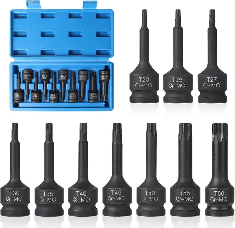 EFUTURETIME 10 részes Torx belső dugókulcs készlet 1/2" T20-T60 TX aljzat szett dobozzal