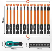 efuturetime 13 darabos Torx csavarhúzó bit készlet 75mm, mágneses hosszú bitek T5-T40, S2 acél csavarbehajtó készlet 2