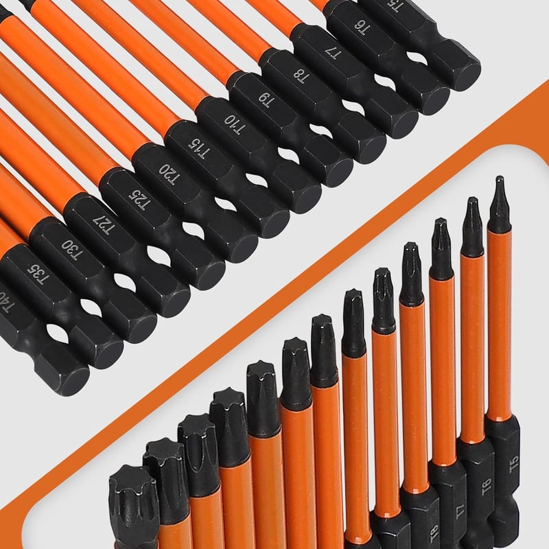 efuturetime 13 darabos Torx csavarhúzó bit készlet 75mm, mágneses hosszú bitek T5-T40, S2 acél csavarbehajtó készlet