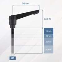 efuturetime 4db Szorítókar M6-20mm Karbon Acél Állítható Szorítólevers Fekete 2