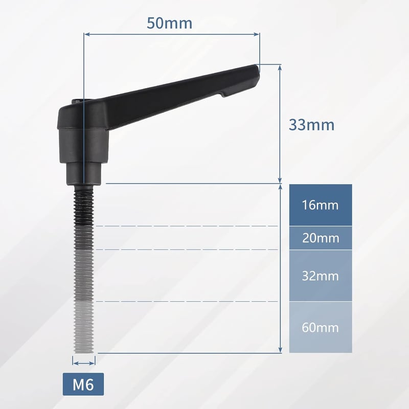 efuturetime 4db Szorítókar M6-20mm Karbon Acél Állítható Szorítólevers Fekete