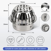 efuturetime Ereszcsatorna Levélvédő Rács 2db Rozsdamentes Acél 100mm Levélfogó Lefolyóvédelem φ110mm Egyenes Csövekhez 2