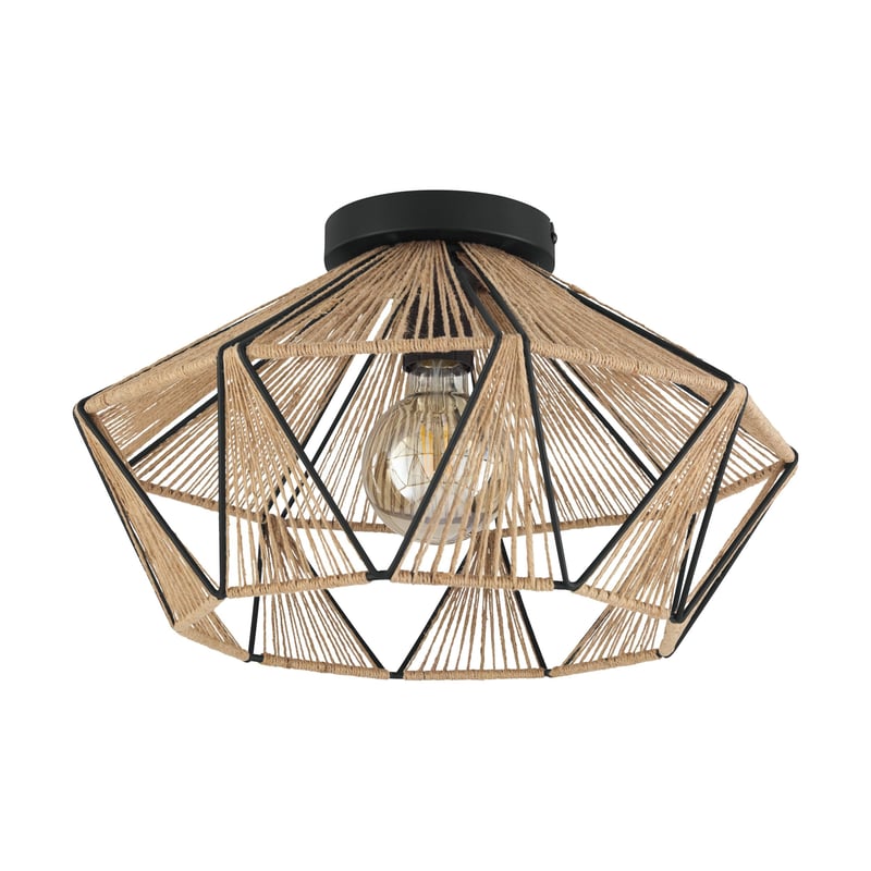 Lampă de plafon EGLO Adwick, design vintage, abajur din material textil natural și metal negru, cu dulie E27, iluminat pentru living
