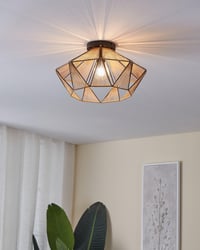 Lampă de plafon EGLO Adwick, design vintage, abajur din material textil natural și metal negru, cu dulie E27, iluminat pentru living 2
