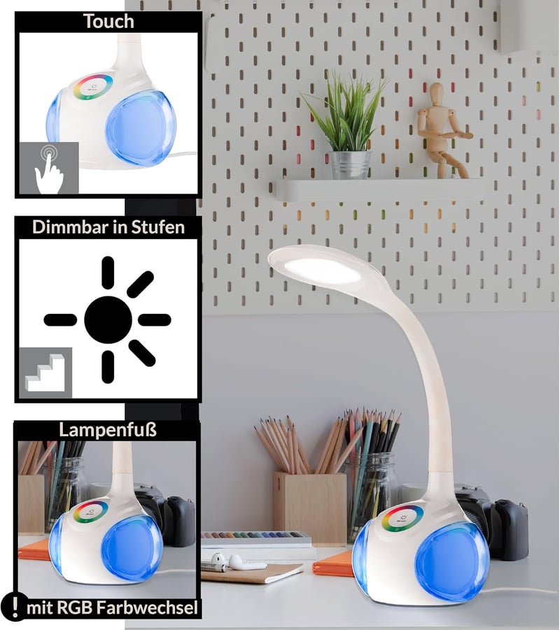 EGLO Arcones LED asztali lámpa érintésvezérléssel, RGB színváltó, dimmelhető