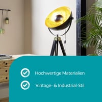 Podna svjetiljka EGLO Covaleda - industrijska vintage podna svjetiljka od drva i čelika, crna, zlatna i mjedena, s E27 grlom i prekidačem 3