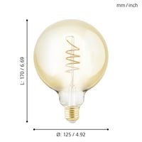 EGLO E27 LED retro spiralna žarulja s mogućnošću prigušivanja, Globe G125 | Vintage dekorativna jantarna, 4W (25W), 245 lumena, toplo bijela 2000K, Edison žarulja, Ø 12,5 cm 6