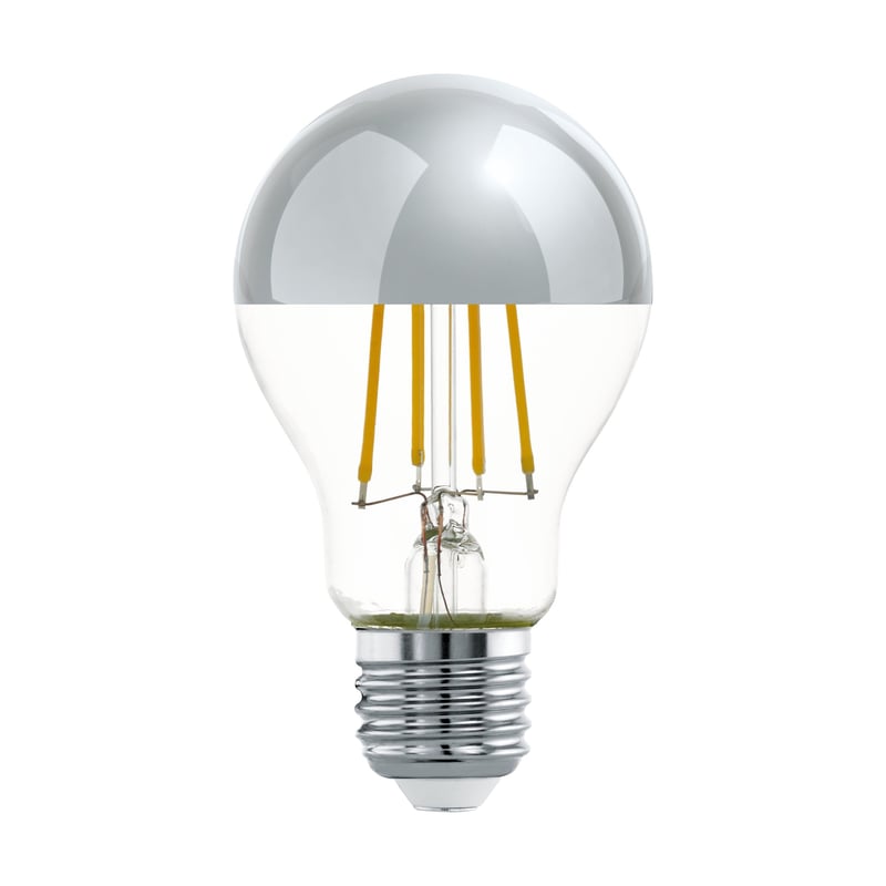 EGLO LED žiarovka E27, so zrkadlovou hlavou v striebornej farbe, svetelný zdroj bez oslnenia, tvar A60, energeticky úsporná banka
