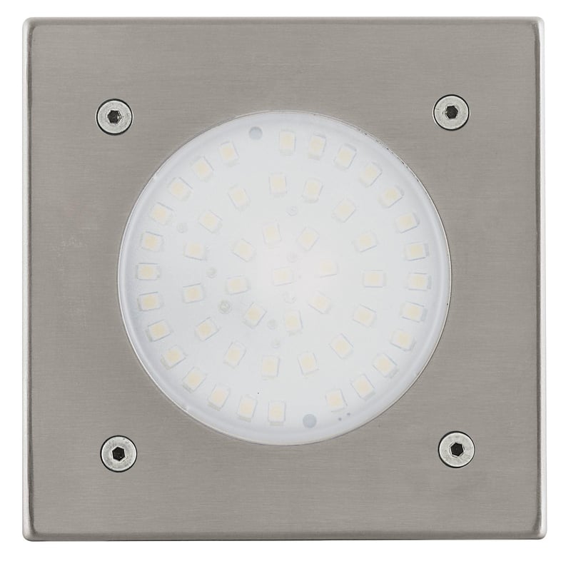 EGLO Lamedo LED vonkajšie vstavané bodové svietidlo, nehrdzavejúca oceľ, strieborné, biele saténové sklo, štvorcové, IP67, 2W, 3000K teplá biela