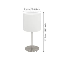 Stolná lampa EGLO Pasteri, 1-plameňová textilná nočná lampa, oceľ a látka, matný nikel, biela, s päticou E14, s vypínačom, výška: 27,5 cm 4