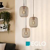 Pendul EGLO Romazzina cu 3 surse de lumină, pentru deasupra mesei rotunde, lustră de tavan din metal de culoarea nisipului, cu dulie E27, Ø 46 cm 3
