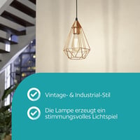 EGLO Tarbes Vintage Függőlámpa E27 Réz-Fekete 17,5cm Retro Stílusú Mennyezeti Lámpa - Copper, Pendant light, 1 bulb, diameter 17.5 cm 3
