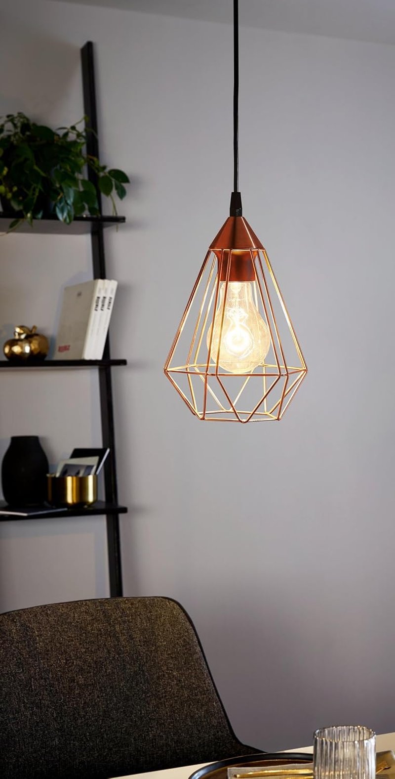 EGLO Tarbes Vintage Függőlámpa E27 Réz-Fekete 17,5cm Retro Stílusú Mennyezeti Lámpa - Copper, Pendant light, 1 bulb, diameter 17.5 cm