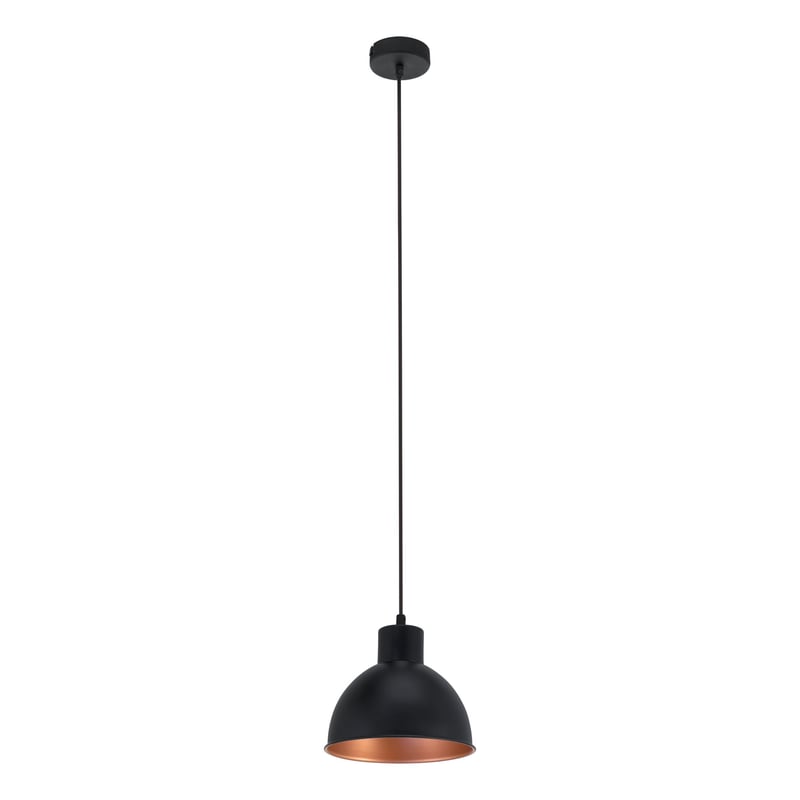 Závesné svietidlo EGLO Truro Vintage – industriálny dizajn, oceľ, čierna/meď, Ø 21 cm, s päticou E27