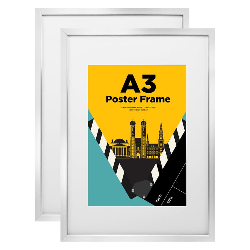 Ramă foto A3 Egofine cu paspartu și ramă din lemn, geam acrilic, montare pe perete, 29,7x42 cm, argintiu, 2 bucăți