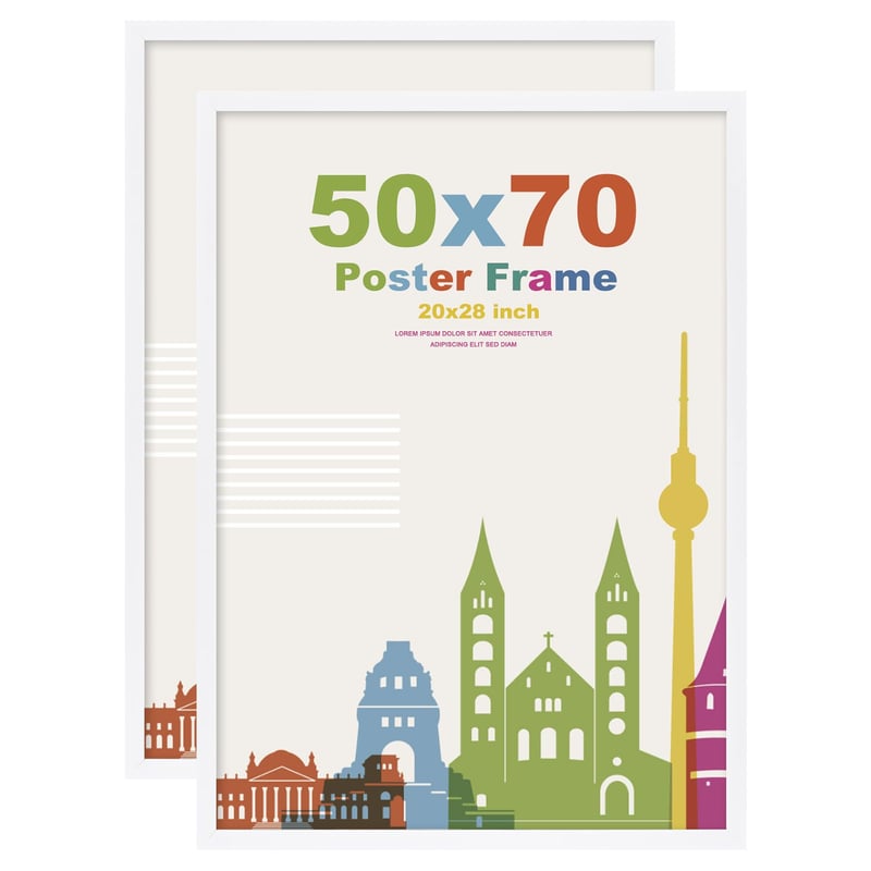 Ramă foto Egofine 50x70 cm, set de 2 bucăți, ramă din lemn alb cu sticlă acrilică, MDF, pentru perete sau masă, ramă pentru diplome