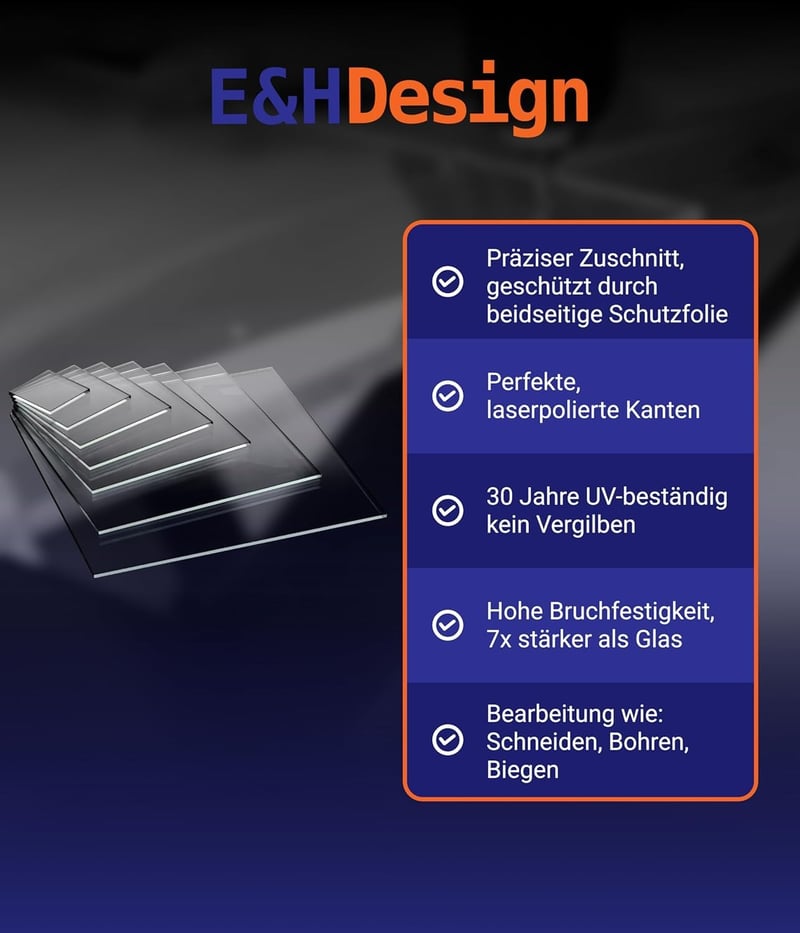 EH Design Akril Plexi Üveg Panel UV Védelemmel Törésálló