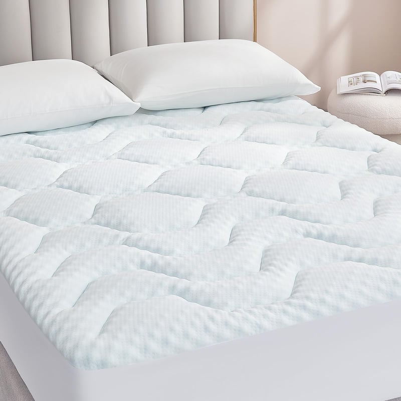 EHEYCIGA Gélový topper 160x200 cm, chránič matraca z pamäťovej peny s extra hlbokými vreckami, biely, chladivý matracový topper na boxspring posteľ, proti bolestiam chrbta