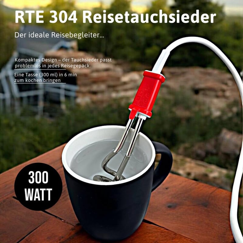 EHLERS RTE 304 utazási merülőforraló 300W hőszigeteléssel és túlmelegedés védelemmel